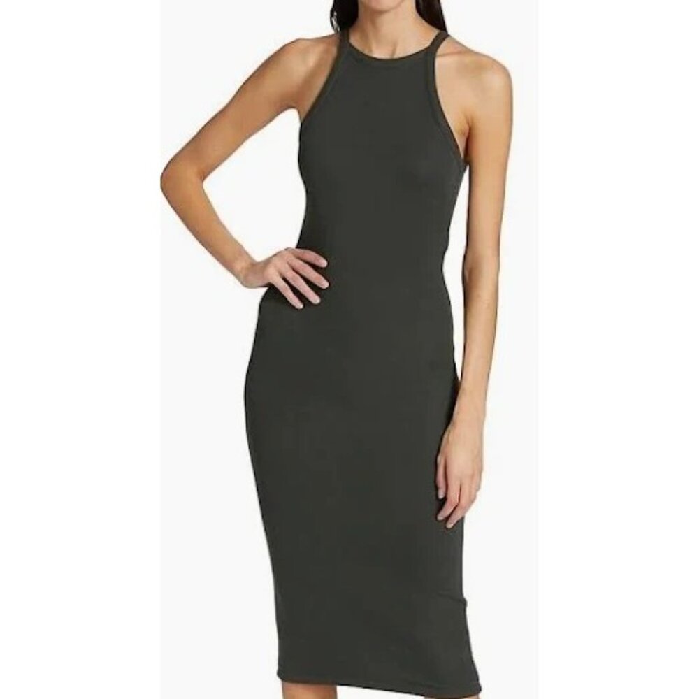 ATM Ribbed bodycon Tank Halter Dress NWT Size MEDIUM COAL Grey - Picture 3 of 13